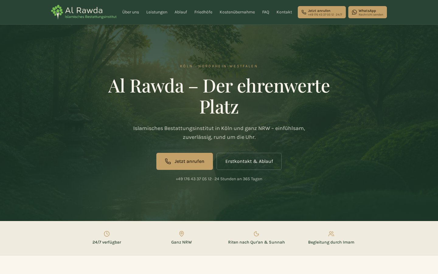 Desktop-Ansicht der Website Al Rawda — Bestattungsinstitut