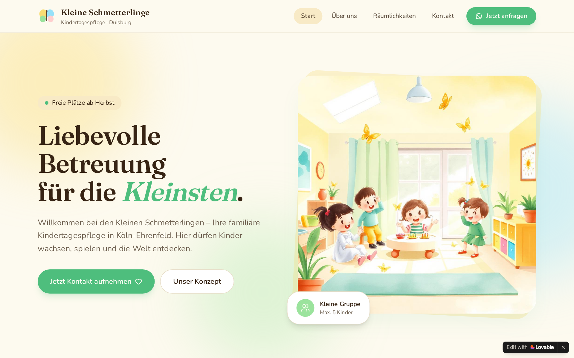 Website-Vorschau: Kleine Schmetterlinge — Kindertagespflege